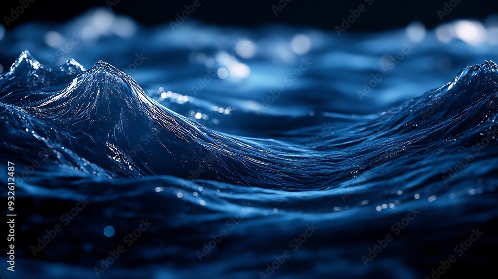 Poster water texture deep blue ocean surface with waves : generative ai