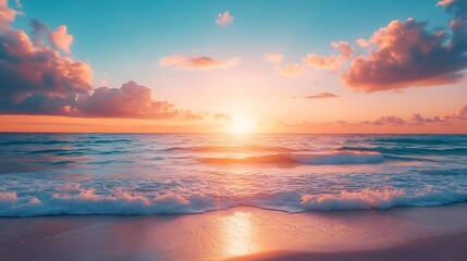 Fototapeta premium Ocean Beach and sunset Beautiful Sky : Generative AI