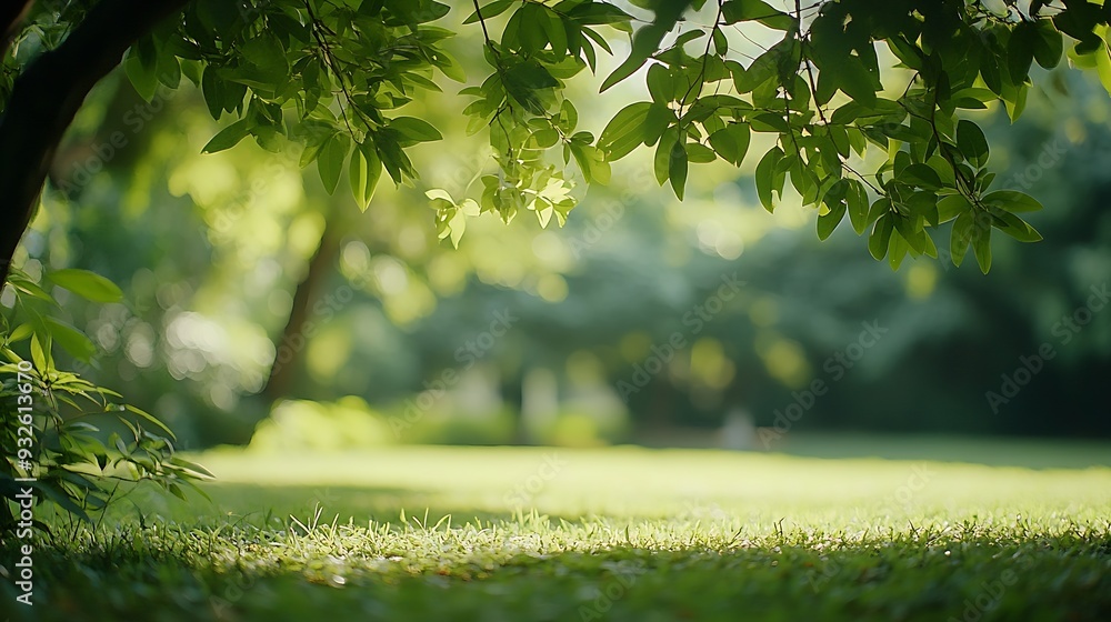 Aufkleber blurred of green natural tree in park background : generative ai