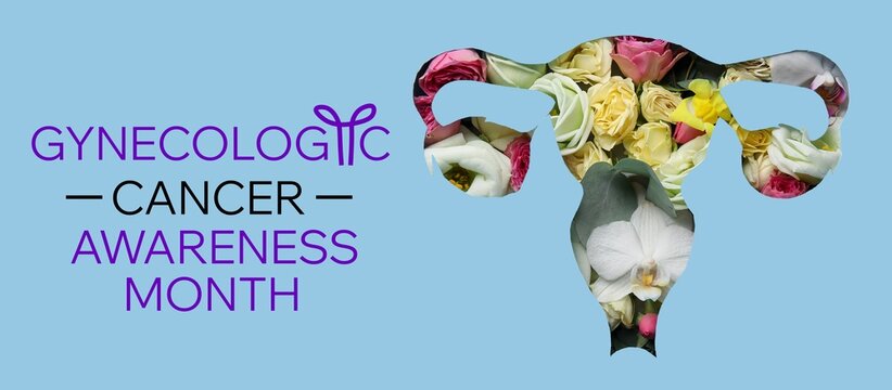 Awareness banner for Gynecologic Cancer Awareness Month with flowers in shape of female uterus