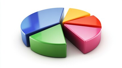 Obraz premium High-definition image of a 3D pie chart on a transparent background, featuring multi-colored segments and shadows to enhance depth and clarity.