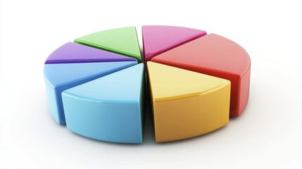 Obraz premium High-definition image of a 3D pie chart on a transparent background, featuring multi-colored segments and shadows to enhance depth and clarity.