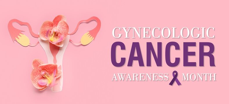 Awareness banner for Gynecologic Cancer Awareness Month with flowers and female uterus