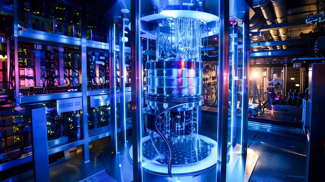 Weirdcore Machine Glowing with Blue Fluorescent Lights in High-Tech NSF Facility