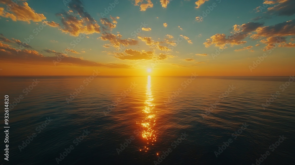 Aufkleber witness the ethereal blend of sea and sky at sunset from a mesmerizing aerial perspective captured b