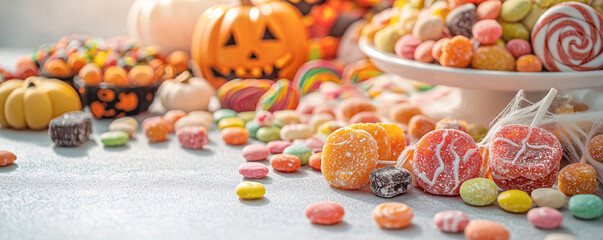 A colorful assortment of Halloween candies and sweets