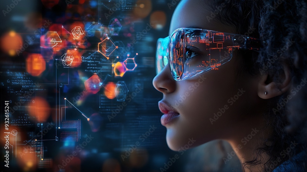 Leinwandbilder Image of data processing and chemical formula over biracial schoolgirl global science data processing and digital interface concept digitally generated image : Generative AI