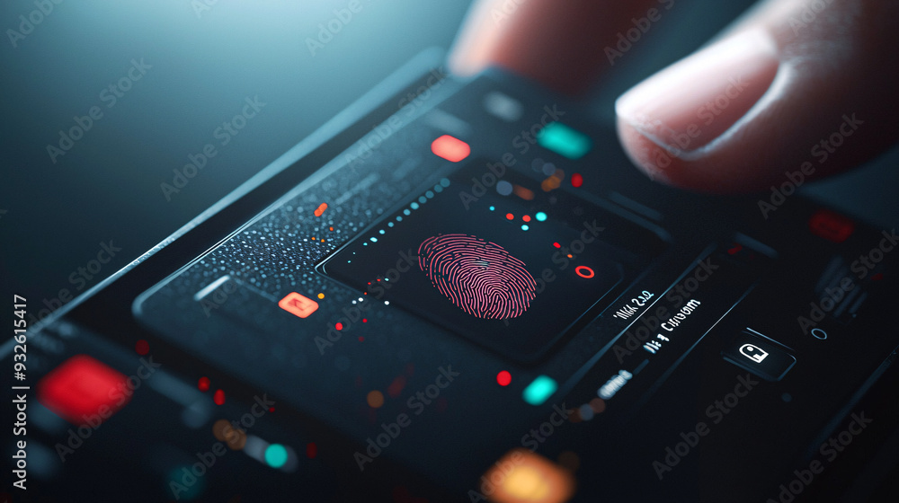 Poster close-up of a person using a modern biometric fingerprint scanner on a digital device