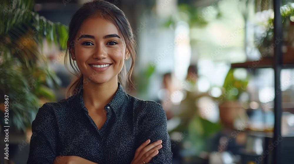 Aufkleber arms crossed smile and portrait of employee group and creativity of writer female leader and startup
