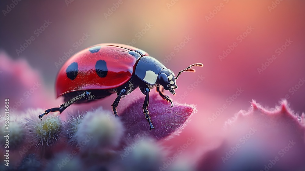 Poster Red ladybug macro shot maximum depth of field : Generative AI