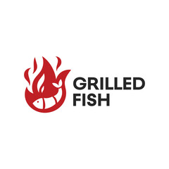 grilled fish minimalist logo design