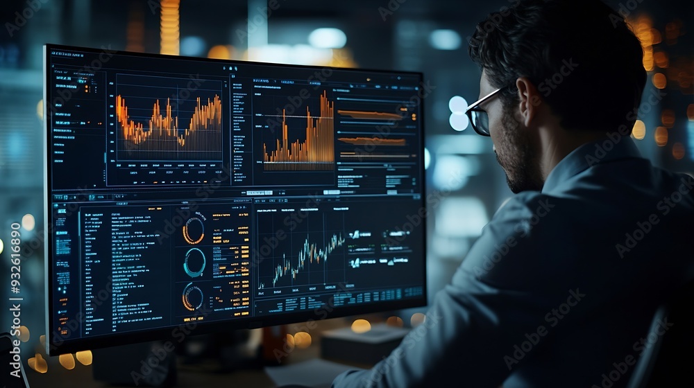 Poster Analyst utilizing technology and dashboard with charts data science and Big Data technology for business Strategic data management system with KPI organization performance with technol : Generative AI