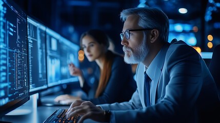 Problem solving teaching or business people on computer for research feedback review or online project Group training supervisor coaching or IT support talking for learning or teamwork : Generative AI