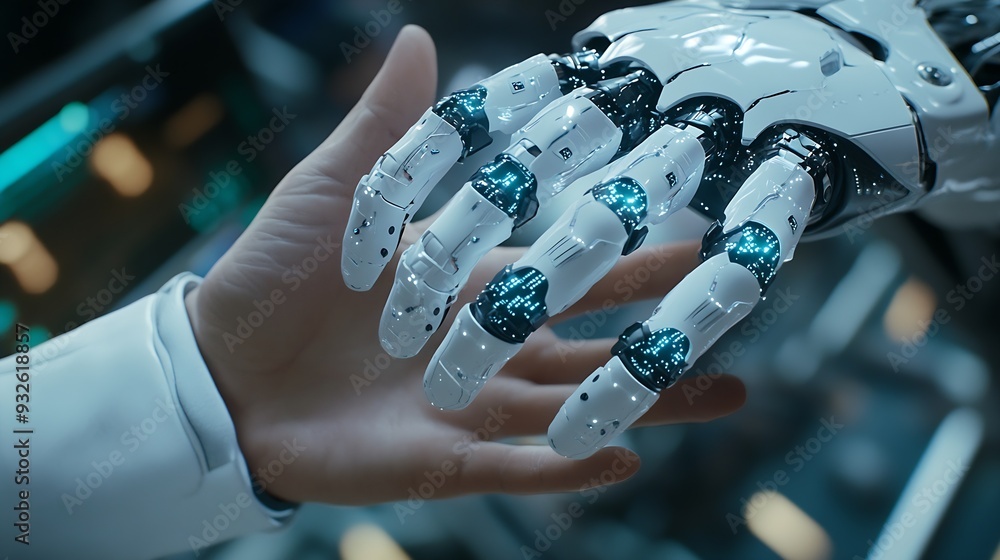 Aufkleber medical ai hands of robot and human touching on medical data network connection ai robot for diagnos