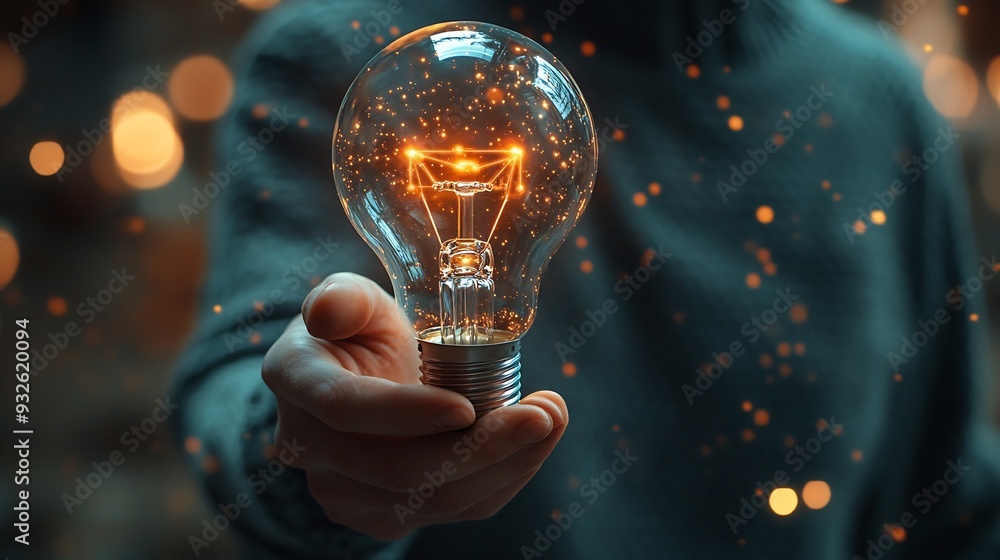 Poster AI Artificial Intelligence Technology concept Businessman holding a glowing lightbulb with AI symbol representing artificial intelligence technology innovation and future digital advan : Generative AI