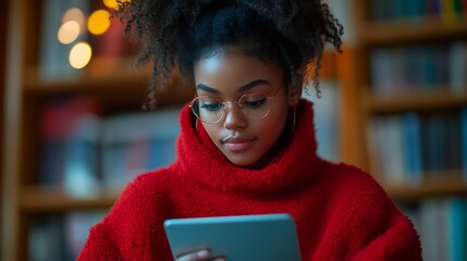 Engaging with Diverse ELearning Opportunities on Tablet An individual taps into a variety of elearning options on a tablet highlighting the diverse educational content available digita : Generative AI