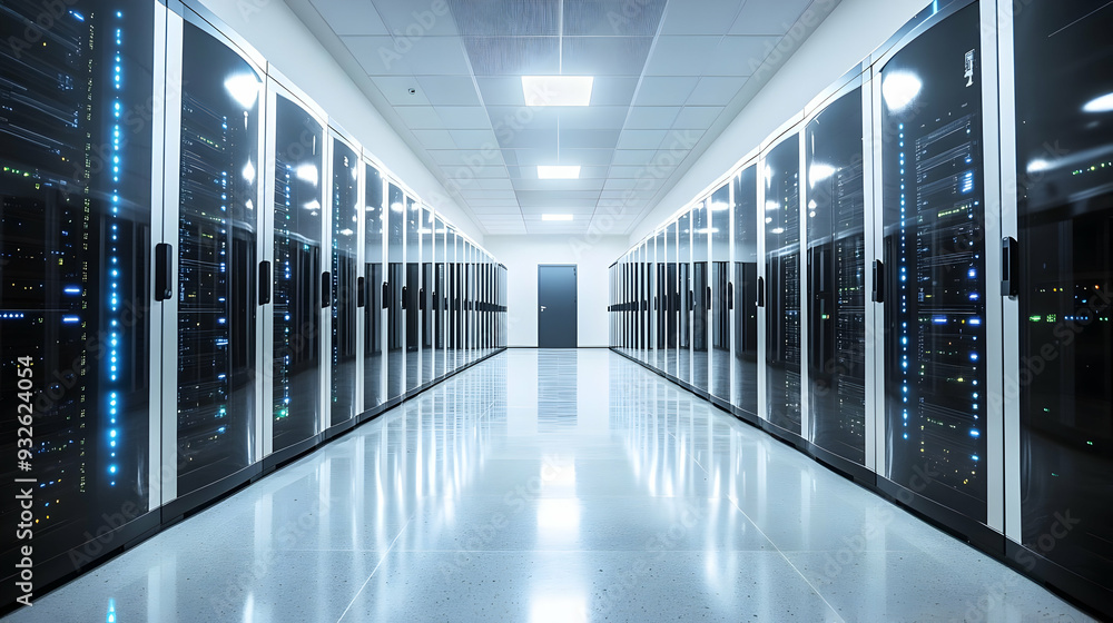 Aufkleber A corridor in a data center filled with server racks.