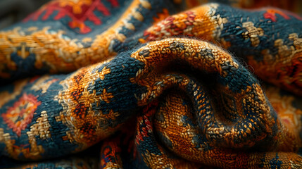 Obraz premium Close-up of a Rolled Up Rug with Intricate Woven Patterns