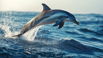 Fototapeta premium Wild dolphin jumping in the ocean : Generative AI