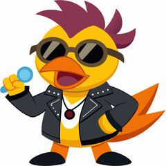 Design a vector illustration of a duck forming a band, displaying its unique personality through stylish and modern attire.