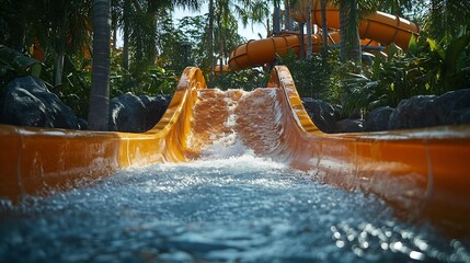 Water Slider Siam Amazing Park Water Park Funny Happy activity fresh cool in Summer season : Generative AI