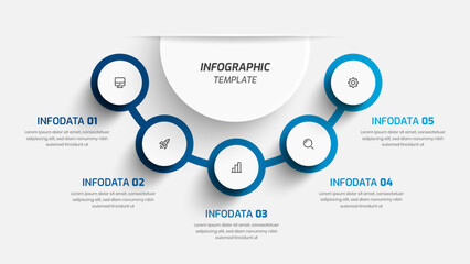 Infographic Design Presentation Business Template with Blue Color Circle Label 5 Option and Icon