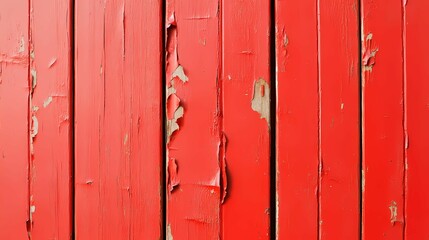 Close-up of red wooden planks with peeling paint, showing weathered and distressed texture, ideal for rustic or vintage themes, Generative AI illustration