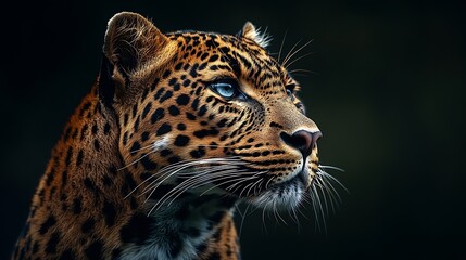 Fototapeta premium Close up adult leopard portrait Animal on dark background : Generative AI