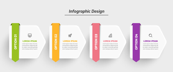 Business Infographic Template with Arrow White Label Icon and 4 Option for Presentation
