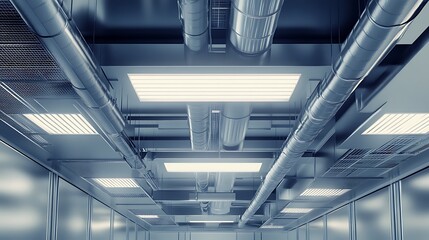 Obraz premium Industrial Ceiling with Exposed Ductwork and Lights