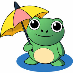 A vector illustration of an frog holding a tiny umbrella