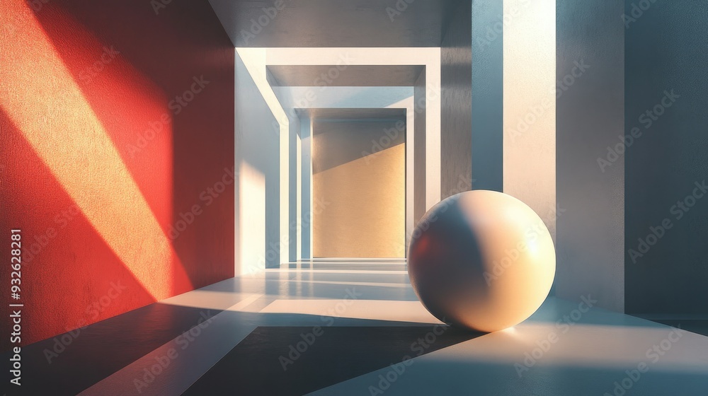 Poster 3D geometric shapes casting shadows, creating depth and dimension in an abstract design.