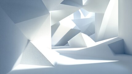 3D geometric shapes casting shadows, creating depth and dimension in an abstract design.