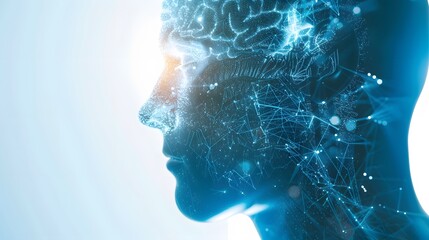 Human head and brain.Deep learning , Machine learning and artificial intelligence.