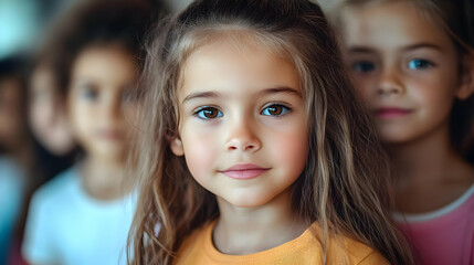 A group of children with one girl in focus, showcasing innocence.