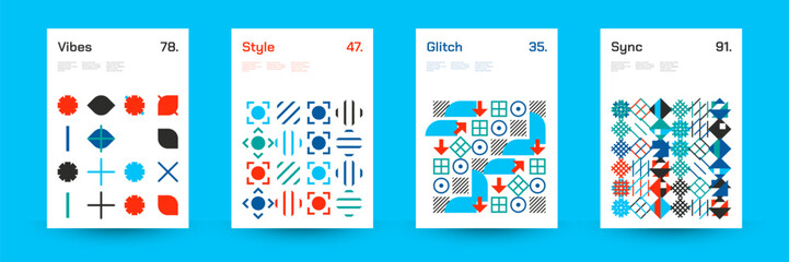 Comprehensive Set of Geometric Patterns: Ideal for Designers, Featuring a Wide Range of Symmetrical Shapes and Repeating Motifs for Versatile Use in Digital and Print Projects. Vector Illustration.