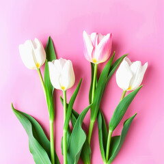 Four Tulips on a Pink Background