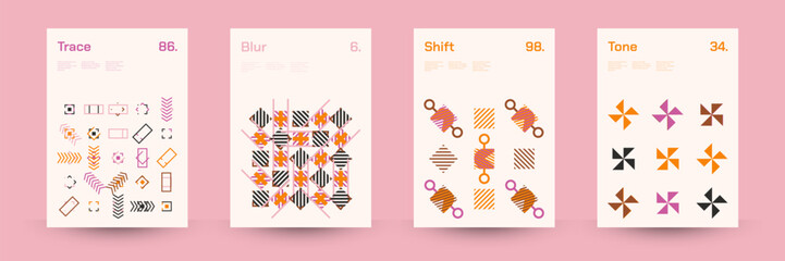 Obraz premium Comprehensive Set of Geometric Patterns: Ideal for Designers, Featuring a Wide Range of Symmetrical Shapes and Repeating Motifs for Versatile Use in Digital and Print Projects. Vector Illustration.
