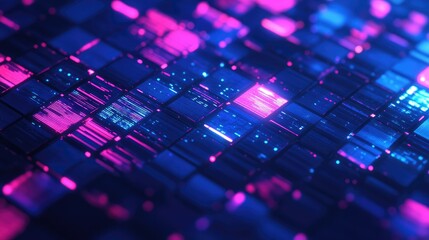 Fototapeta premium Abstract digital grid patterns in shades of blue and purple.