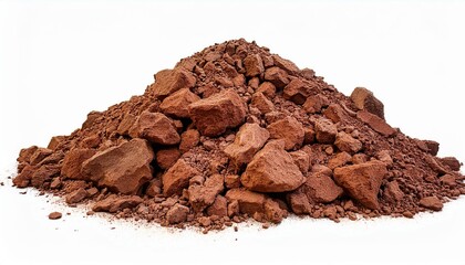  A small heap of red clay soil with distinct, rugged clumps, isolated on a white background,