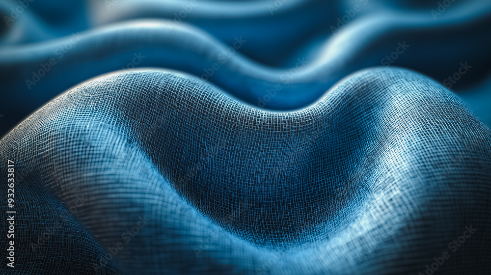 Poster a blue fabric with a wave pattern. the wave pattern is very detailed and the fabric is very smooth