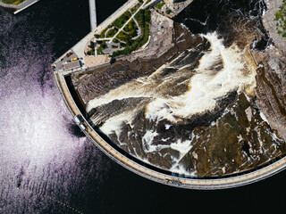 Aerial view of hydro dam in the Ottawa-Gatineau metropolitan area