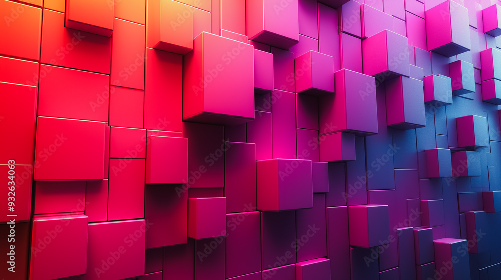 Poster a wall of pink and blue blocks with a purple background. the blocks are arranged in a way that creat