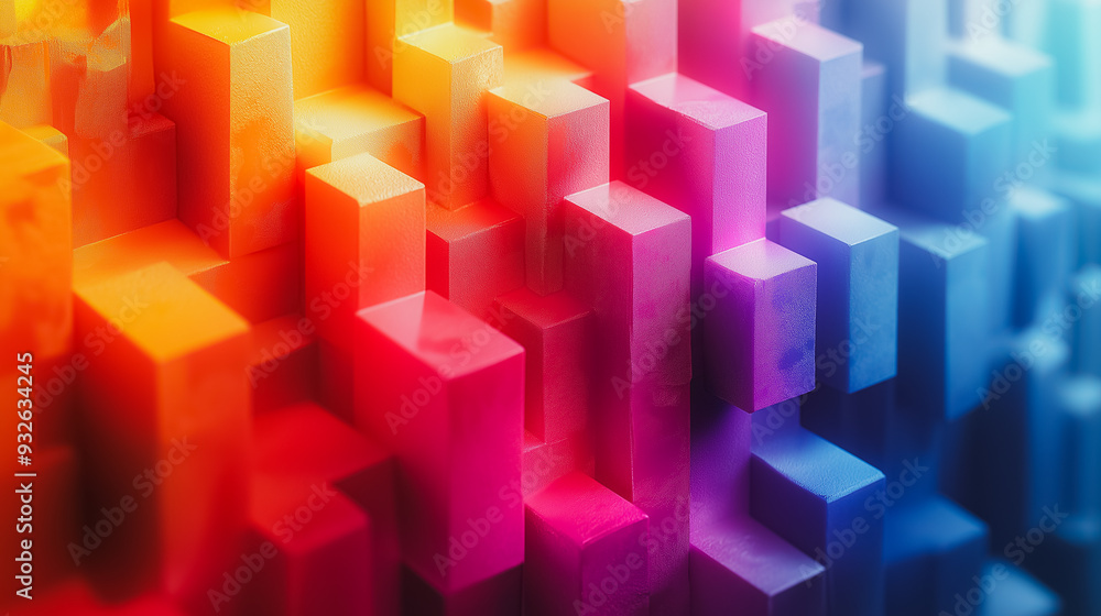 Poster a colorful image of blocks in various colors. the blocks are arranged in a way that creates a sense 