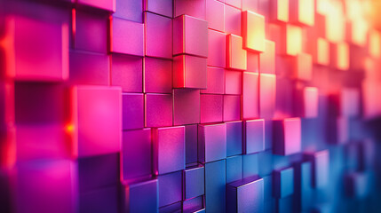 A wall of pink and blue cubes with a white cross in the middle