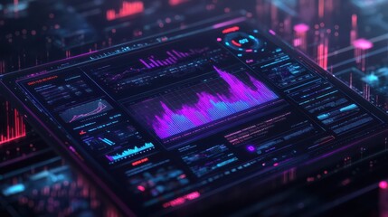 Fototapeta premium A computer screen with a lot of purple and red lines and numbers. The numbers are in different colors and sizes