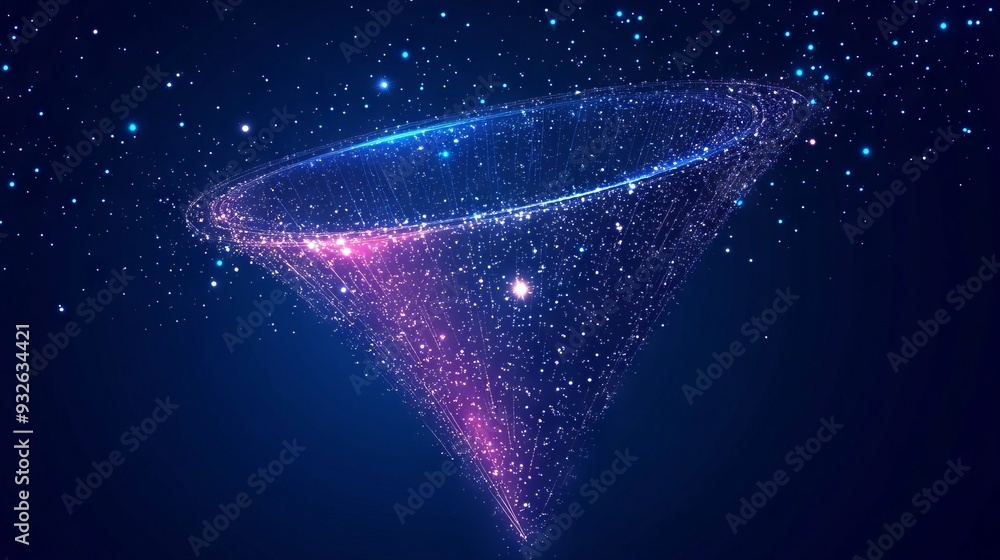 Poster abstract image of a growth chart in the form of a starry sky or space, consisting of points, lines, 