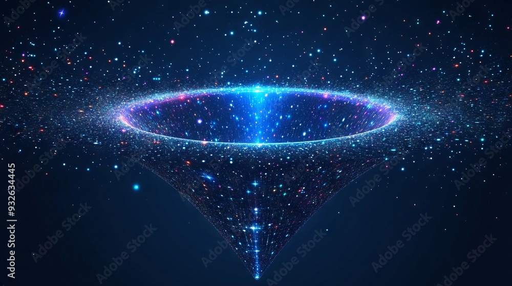 Poster abstract image of a growth chart in the form of a starry sky or space, consisting of points, lines, 