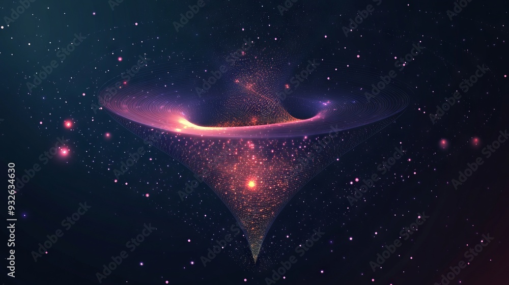 Poster abstract image of a growth chart in the form of a starry sky or space, consisting of points, lines, 