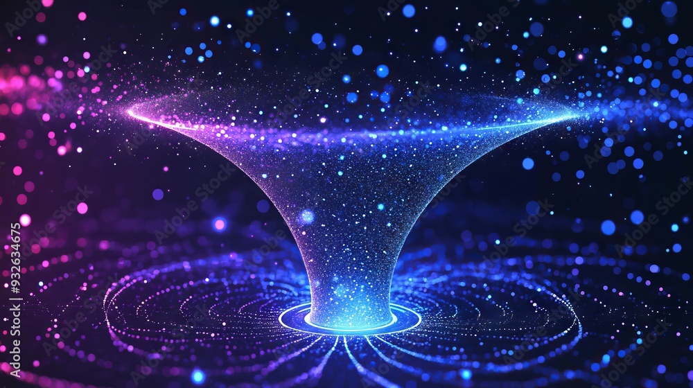 Poster abstract image of a growth chart in the form of a starry sky or space, consisting of points, lines, 